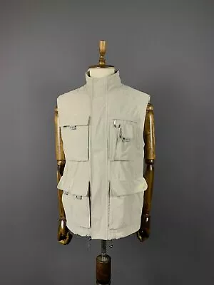 Men Carlo Colucci Beige Multi Pocket Hiking Cargo Vest Gillet Jacket Size S • $37.49