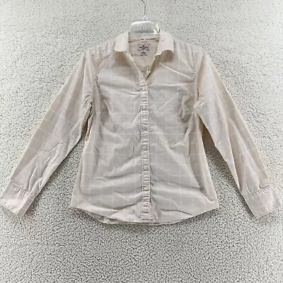 J Crew Haberdashery Womens S Beige Plaid Peach White LS Button Up Collared Shirt • $9.99