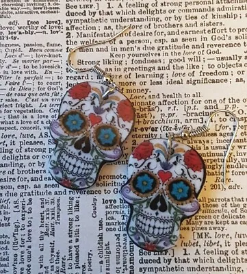 KIZZY Jewellery - Quirky SUGAR SKULLS Resin Drop Dangly Earrings Mexican Skeleto • £3