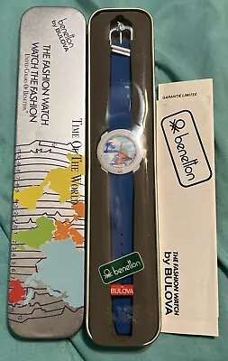 Vtg Benetton By Bulova Watch Time Of The World Wristwatch Blue New In Case Rare • $89.99