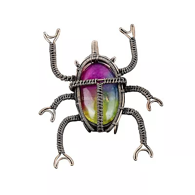 Rainbow Solar Quartz Druzy Copper Mum Gift Wire Wrapped Beetle Pendant 3.27 • $27.64