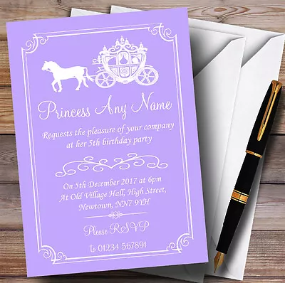 Purple Lilac Horse Carriage Princess Childrens Birthday Party Invitations • £8.99