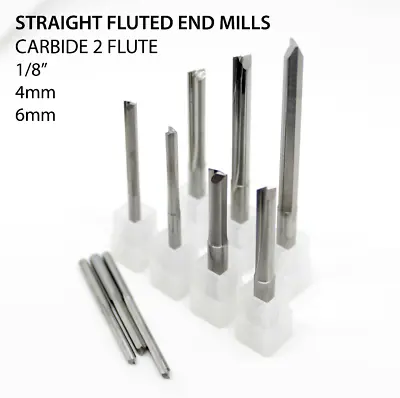 Solid Carbide Straight 2 Flute End Mill 1/8  / 3.175mm / 4mm / 6mm Steel Router • £7.49