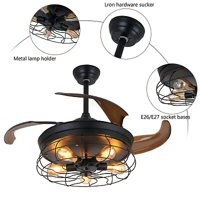 36 Inch Industrial Vintage Edison Ceiling Fan With Cage Light + Remote Control • $76