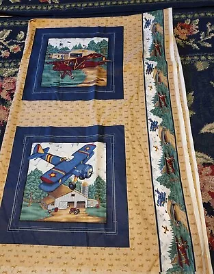 Vintage Planes Fabric Material Blocks Cheater Quilt 70x42  • $27.59