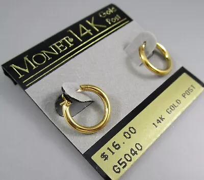 NOS Vintage 90s MONET Gold Tone Hoop Hinged 14k Gold Post Earrings 74V • $10.50