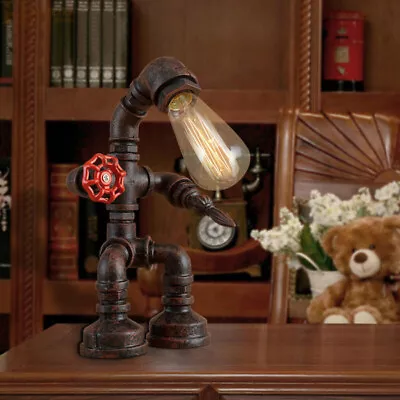 Industrial Steampunk Desk Light Vintage Retro Pipe Table Lamp Edison Bulb Light • $59.90