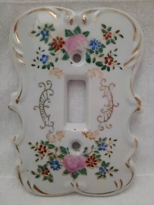 Vintage Porcelain Japan Sweet Floral Light Switch Plate Cover W/ Gold Accents • $13.95