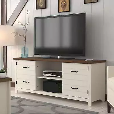 Farmhouse 60” TV Stand With Charging Station For TV’s Up To 65” Ivory/Oak • $202.80