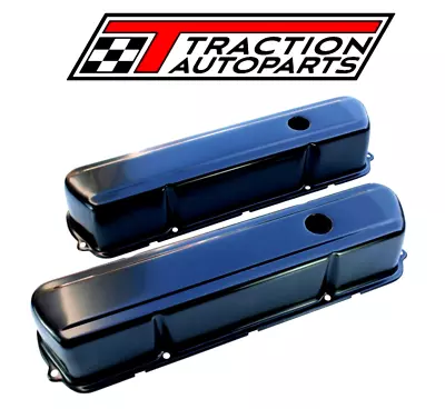 Valve Covers Black Holden V8 253-308 Tall Smooth Steel-pr. Suit Roller Rockers • $109.80