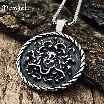 MENDEL Mens Womens Stainless Steel Greek Snake Medusa Head Pendant Necklace Men • $14.99