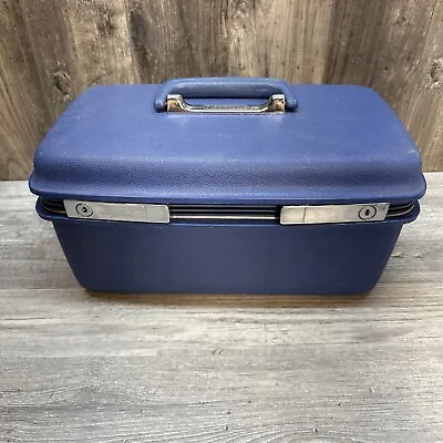 VTG Samsonite Concord Train Makeup Case Blue Hardshell Tray And 2 Keys • £47.46