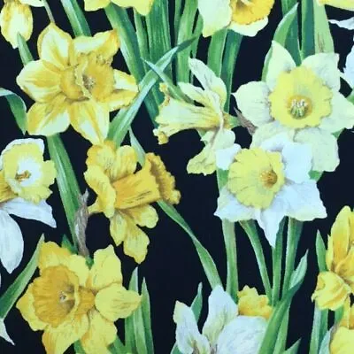 Daffodils On Black 100% Cotton By The Half Metre • £7