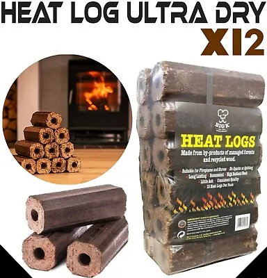 X12 Heat Logs Ultra Dry High Energy Eco Wood Fuel Hardwood Briquettes Firewood • £18.99