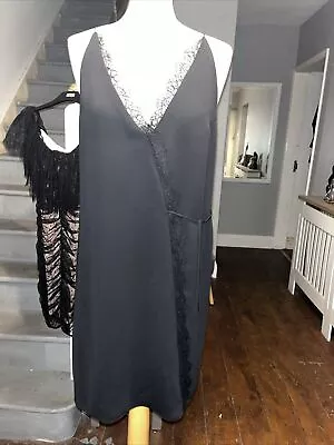 Mango Size 10 Black Mock Wrap Lace Detail Mini Dress • $12.62