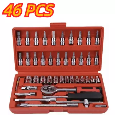 46PCS 1/4  Drive Socket Set Ratchet Wrench Bits Spanner Auto Car Repair Tool Kit • $11.89