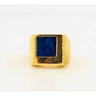 Vintage 18k Yellow Gold Men's Signet Ring With Striking Lapis Lazuli Square Face • $1075