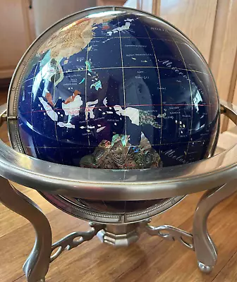 Lapis Lazuli World Globe With Gemstone Countries-Excellent Condition- No Cracks • $225