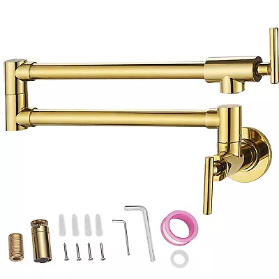 VEVOR Pot Filler Faucet Wall Mount Kitchen Pot Filler Solid Brass With 2 Handles • $44.99