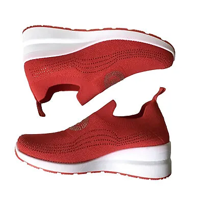 Ecko RED Women's Size 9 Slip On Sneakers Sock Knit Comfort Wedge Crystal Red • $22