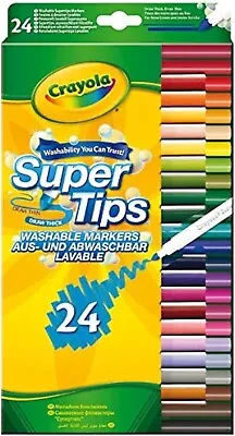 CRAYOLA Supertips Washable Markers Felt Tip Pens In Assorted Colours Pack Of 24 • £6.49