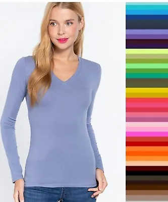 $8.37 • Buy T Shirt V Neck Long Sleeve Active Basic Top Size S-XL Plus 1X-2X   STORE CLOSING