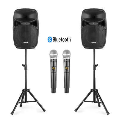£209 • Buy VPS Active Speakers And Wireless Microphones Karaoke PA System With Stands 400W