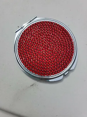 Red Crystal Makeup Compact Mirror • Bejeweled Luxury Gem • Glamorous 2.5  • $11.99