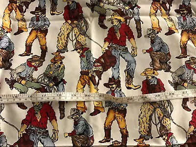 New 1 Yd 44/45” W Great Multicolor  Cowboy Print Cotton Fabric • £7.23