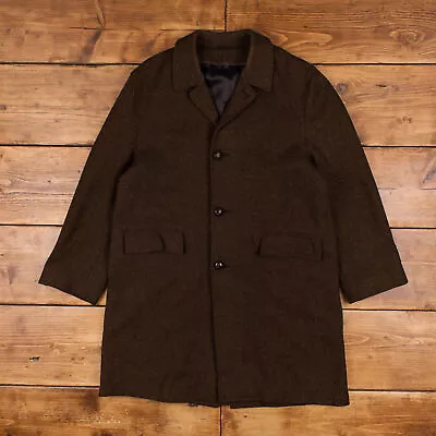 Vintage Alligator Wool Jacket L 70s Overcoat Brown Button • $87.11