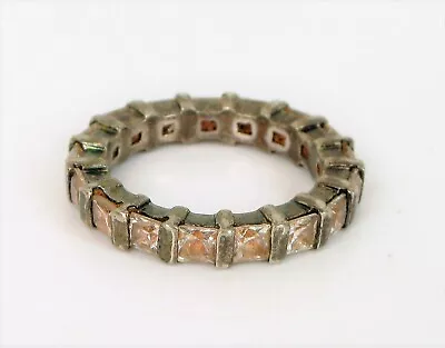 Vintage Beautiful Sterling Silver Ring Nice Square Cut Cz Stones Eternity Band 6 • $35