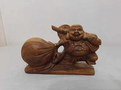 Vintage Figurine Happy Laughing Buddha Spiritual Hand Carved Wood Sculpture • £24.95