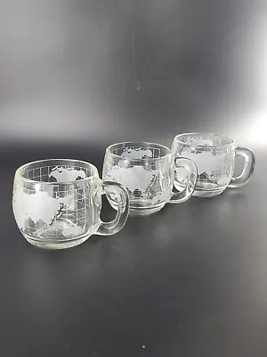 Set Of 3 Vintage Nestle World Or Globe Frosted Glass Coffee Mugs Or Cups • $19.99
