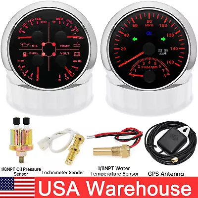 2 Gauge Set 85mm GPS Speedometer 0-160MPH With Tacho 4 In 1 Multifunction Gauge  • $135.15