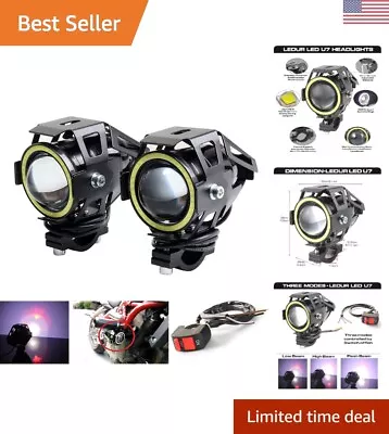 Motorcycle Headlight U7 DRL Fog Lights - White Halo Strobe Flashing Waterproof • $69.99