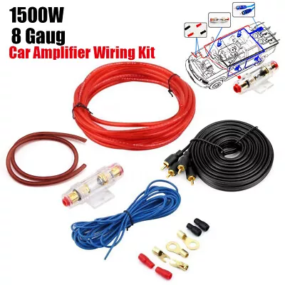 Amplifier Wiring Kit 1500 Watt 8 Gauge Power Car AMP 5M RCA Cable Subwoofer Kit • £7.49