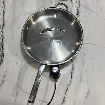 PRESTO Electric Skillet/Frying Pan 12.5  W/Glass Lid Stainless Steel W/ Cord • $25