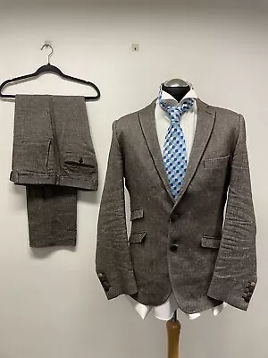 Holland Esquire 2pc Suit Linen/wool Blend In Brown 40r Trs W36 L35 Exc. Cond. • £149.99