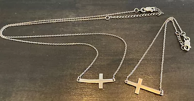 925 NJM Sterling Silver Sideways Religious Cross Pendant Necklace Bracelet Set • $40