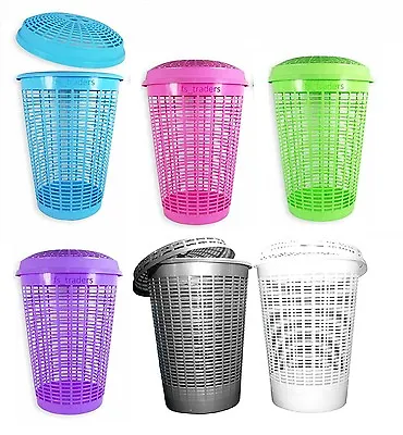 £8.90 • Buy Circular Plastic Laundry Linen Washing Basket Bin Storage Hamper With Lid 6Color