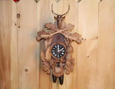 Large 8 Day German Black Forest Hunter Cuckoo Clock ~ In Good Running Order ~ • $495