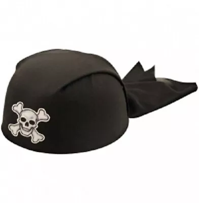 Adult Black Pirate Bandana Hat Skull & Cross Bone Fancy Dress Jack Sparrow • £8.99