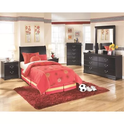 Bowery Hill Modern Vineyards Wood Sleigh Twin Headboard In Black • $138.93