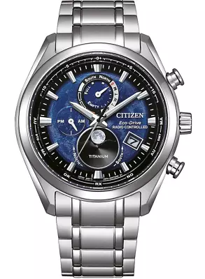 Citizen Titanium Sapphire Moonphase Radio Controlled Blue Dial Watch BY1010-81L • $580