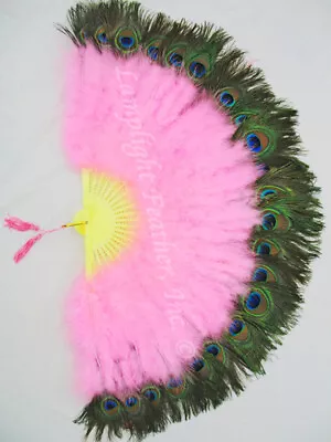 New Candy Pink Marabou Peacock 29  Open Feather Fan Wedding Cosplay Costume • $18