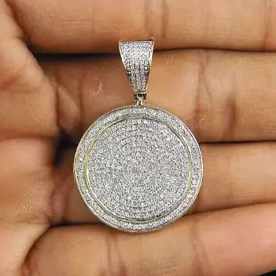 1.50Ct Round Cut Moissanite Micro Pave Disc Pendant In 14K Yellow Gold Plated • $163.30