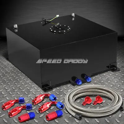 15 Gallon Black Aluminum Fuel Cell Gas Tank+cap+level Sender+steel Fuel Line Kit • $153.88