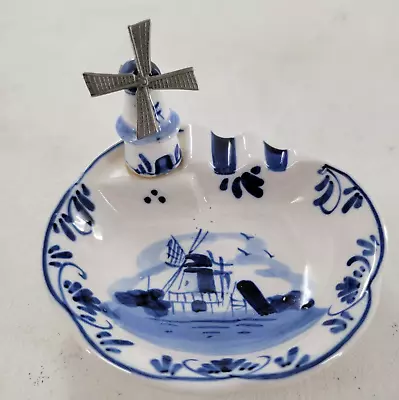 Vintage Blue Delft Working Windmill Ashtray Hand Painted Signed Holland • $19.99