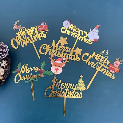 Merry Christmas Cake Toppers Xmas Cupcake Pic Pick Decoration Santa Rudolph • £1.99