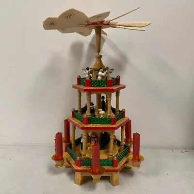 $15.10 • Buy Vintage Wooden Christmas 3 Tier Nativity Carousel Windmill Pyramid Candle Holder